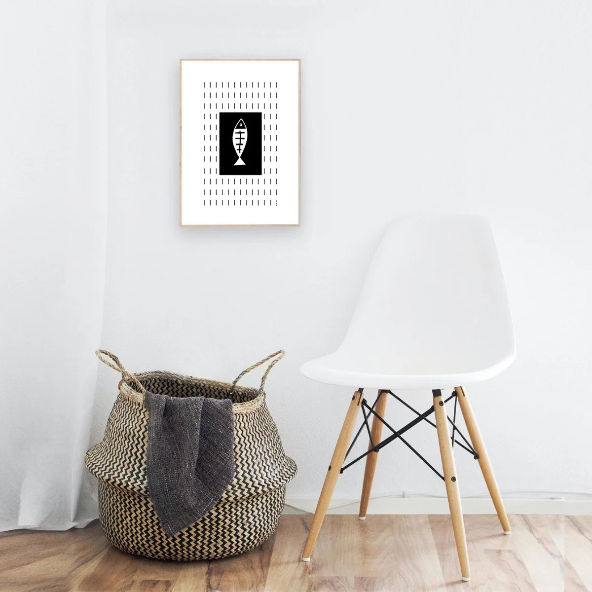 Black / White Plenty Of Fish Art Print: Black And White Fish Illustration Swimming Upstream In A Graphic Line Pattern Awol – image 2