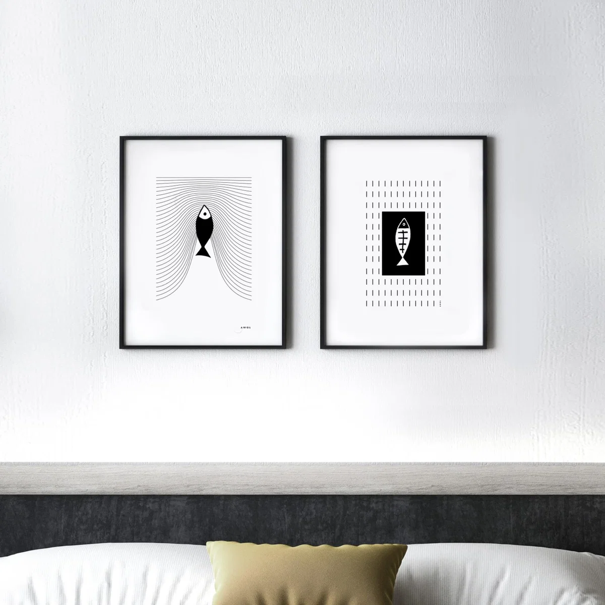 Black / White Plenty Of Fish Art Print: Black And White Fish Illustration Swimming Upstream In A Graphic Line Pattern Awol – image 11
