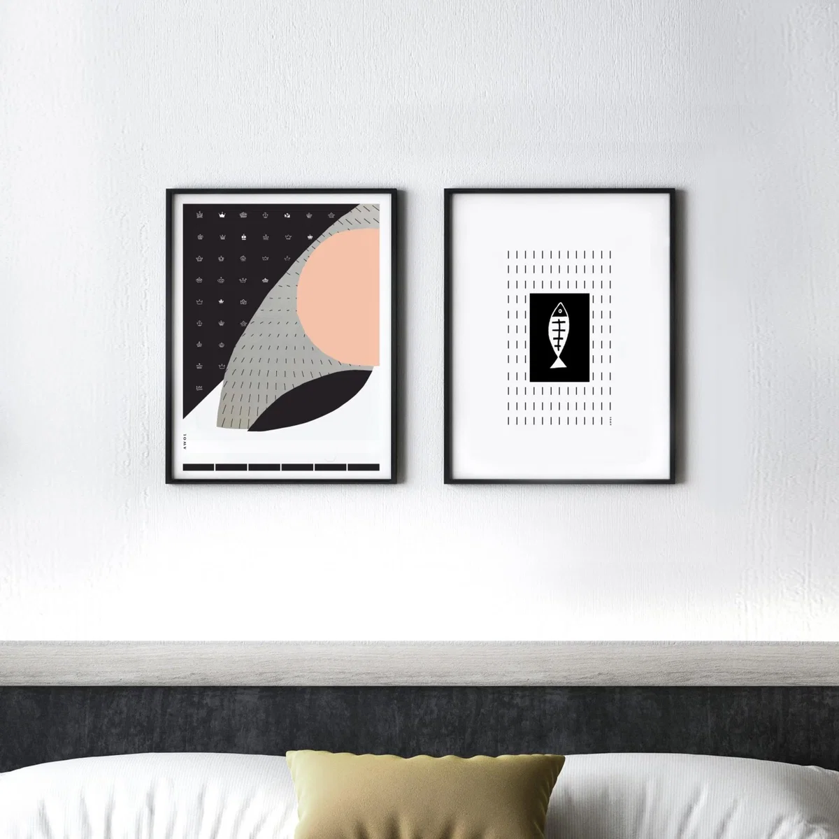 Black / White Plenty Of Fish Art Print: Black And White Fish Illustration Swimming Upstream In A Graphic Line Pattern Awol – image 4