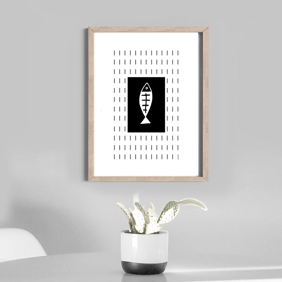 Black / White Plenty Of Fish Art Print: Black And White Fish Illustration Swimming Upstream In A Graphic Line Pattern Awol – image 8