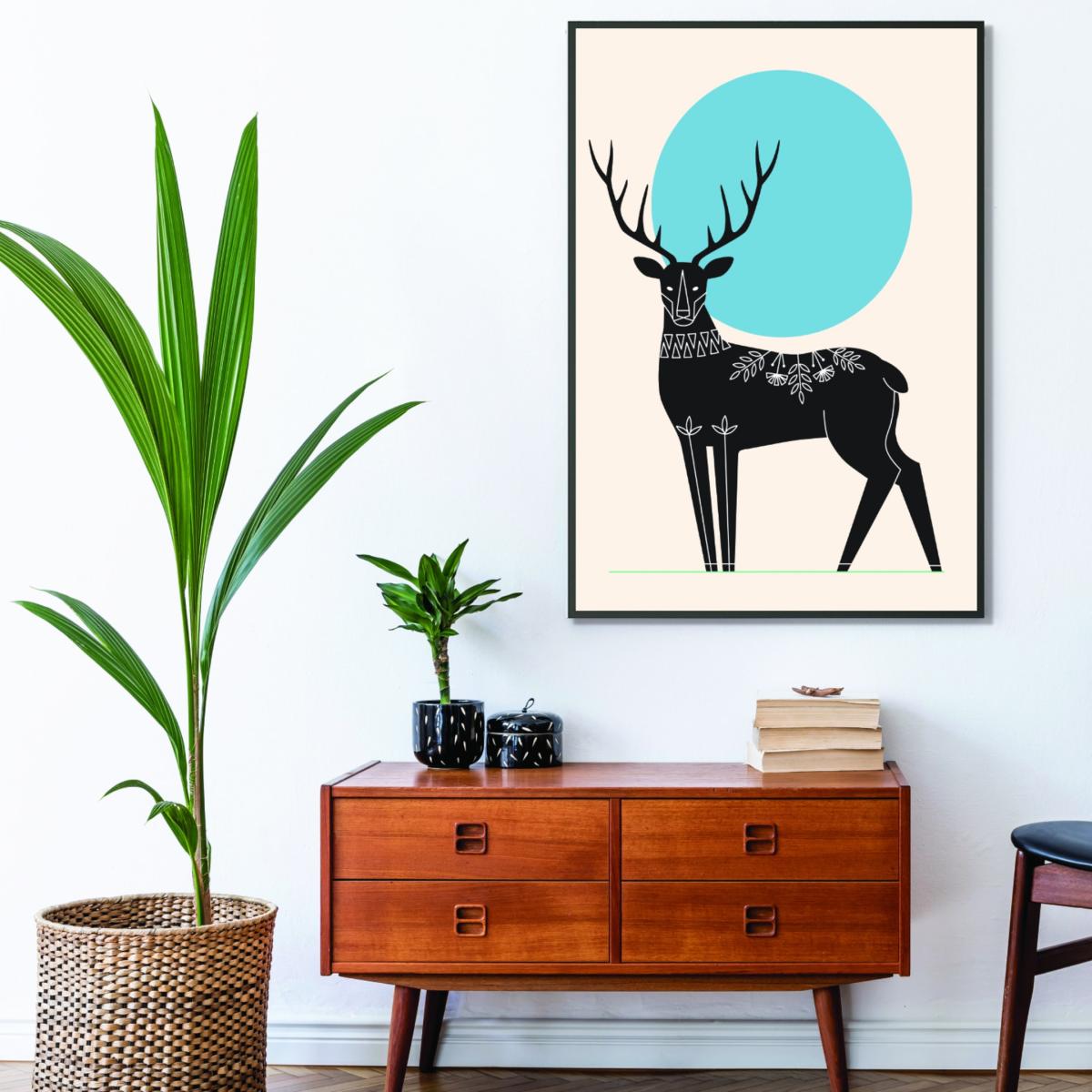 Blue Moonlight Deer A4 210 X 297Mm Stanley Print House – image 3