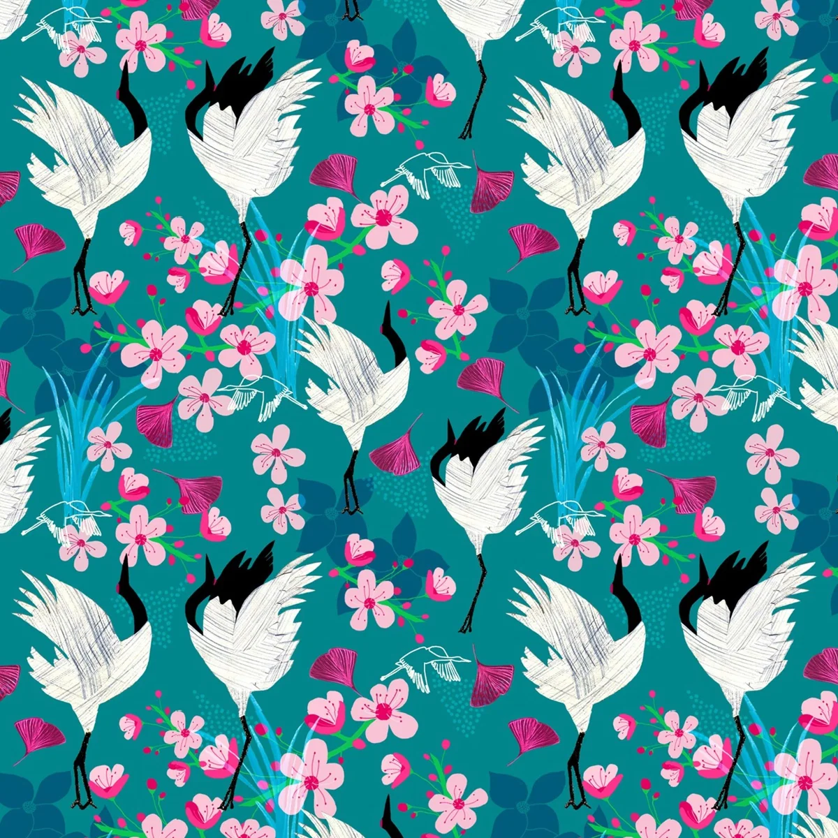 Giclee Print - Red Crowned Crane & Blossom Amanda West – image 1
