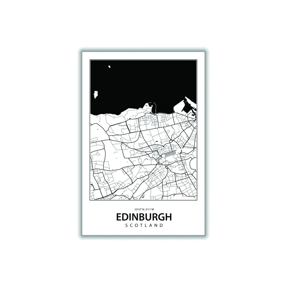 Black Map Of Edinburgh 1 A4 210 X 297Mm Stanley Print House – image 1