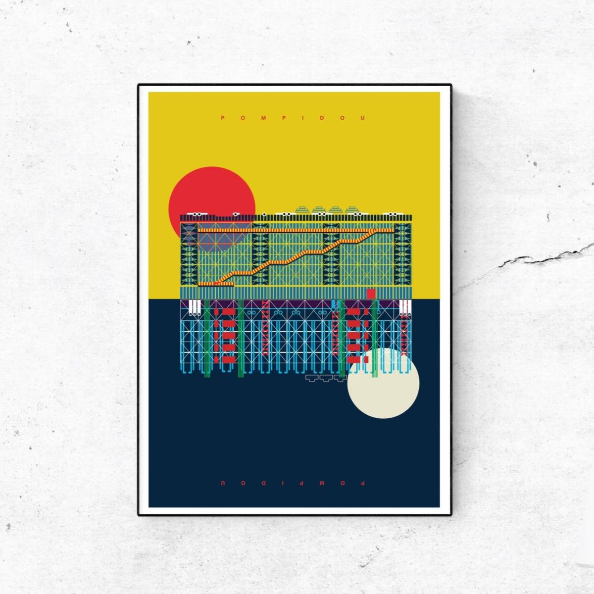 The Pompidou Centre Paris Illustrated Art Print A3 297 X 420Mm Eye for London Prints – image 2