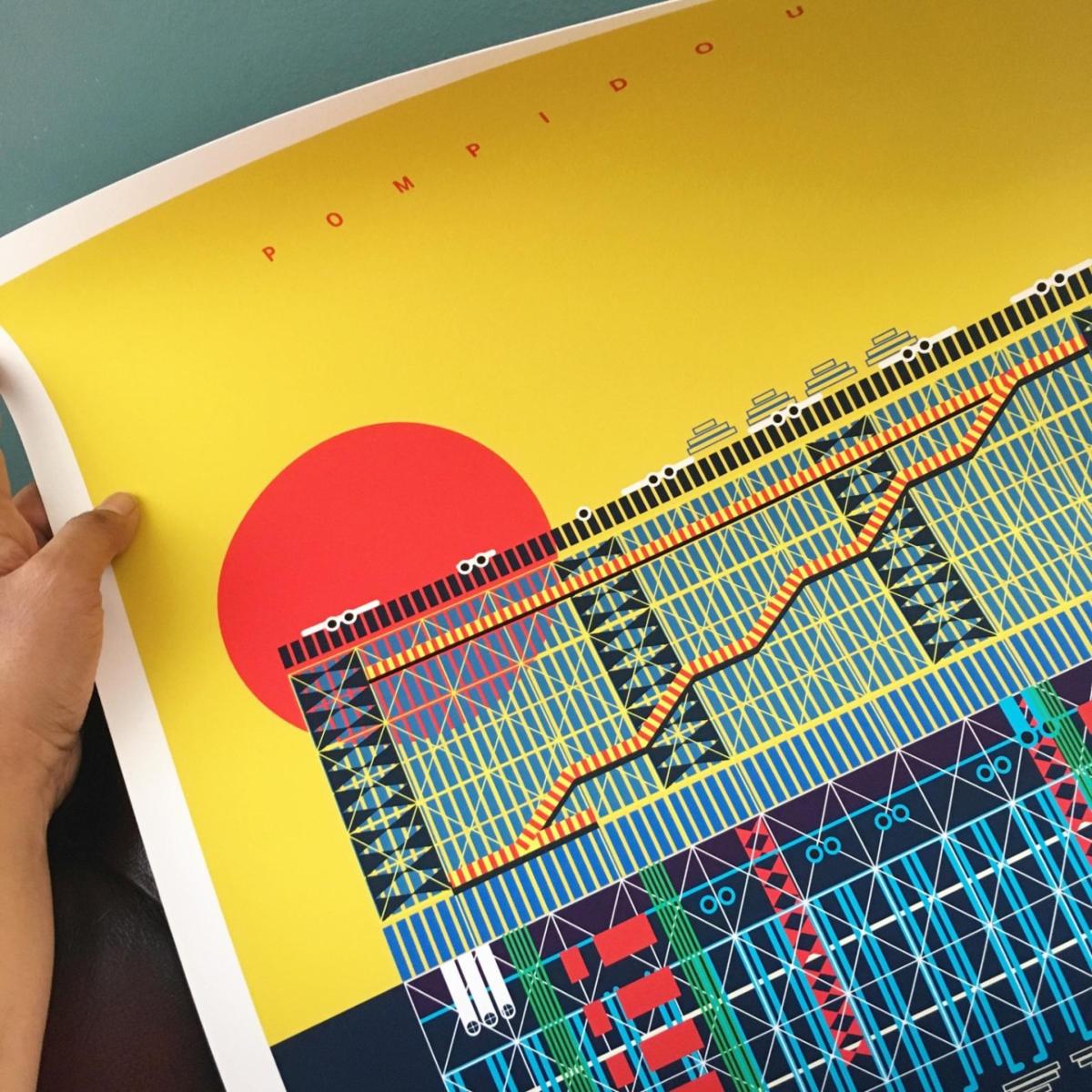 The Pompidou Centre Paris Illustrated Art Print A3 297 X 420Mm Eye for London Prints – image 4