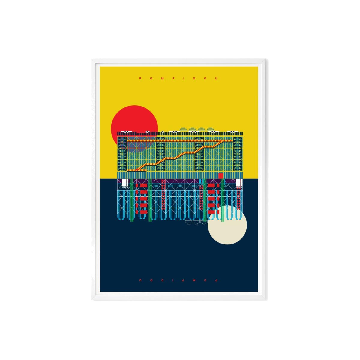The Pompidou Centre Paris Illustrated Art Print A3 297 X 420Mm Eye for London Prints – image 1