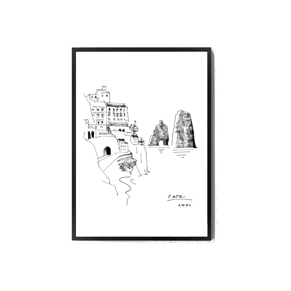 Black / White Capri, Amalfi Coast: Italian Dreamscapes Art Print A4 210 X 297Mm Awol – image 1