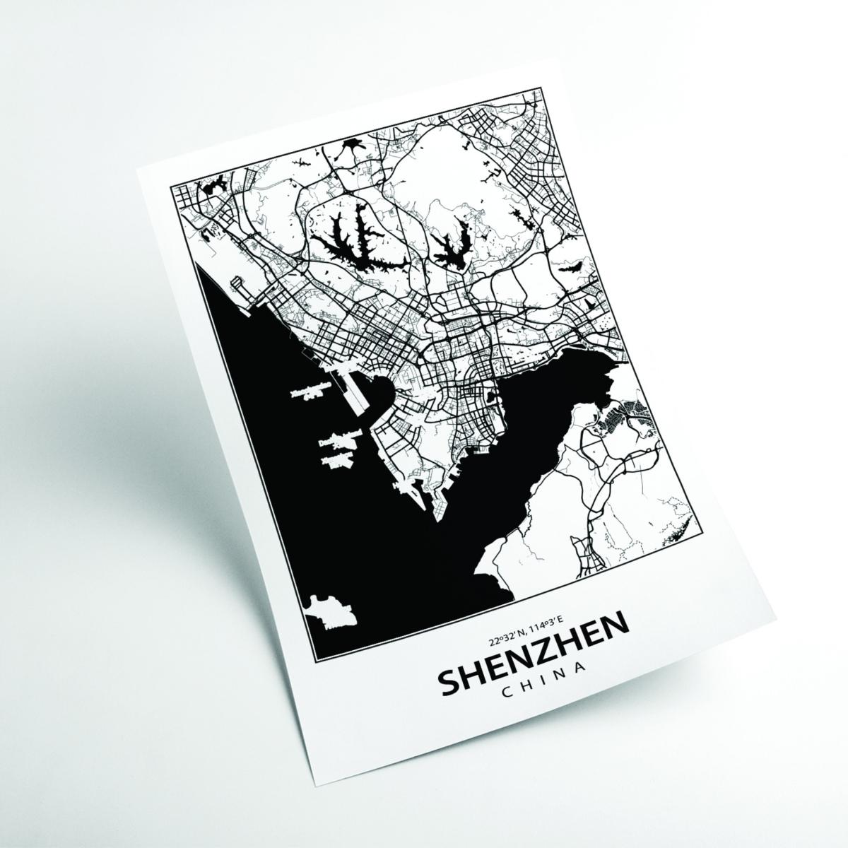 Black Map Of Shenzhen China A1 594 X 841Mm Stanley Print House – image 2