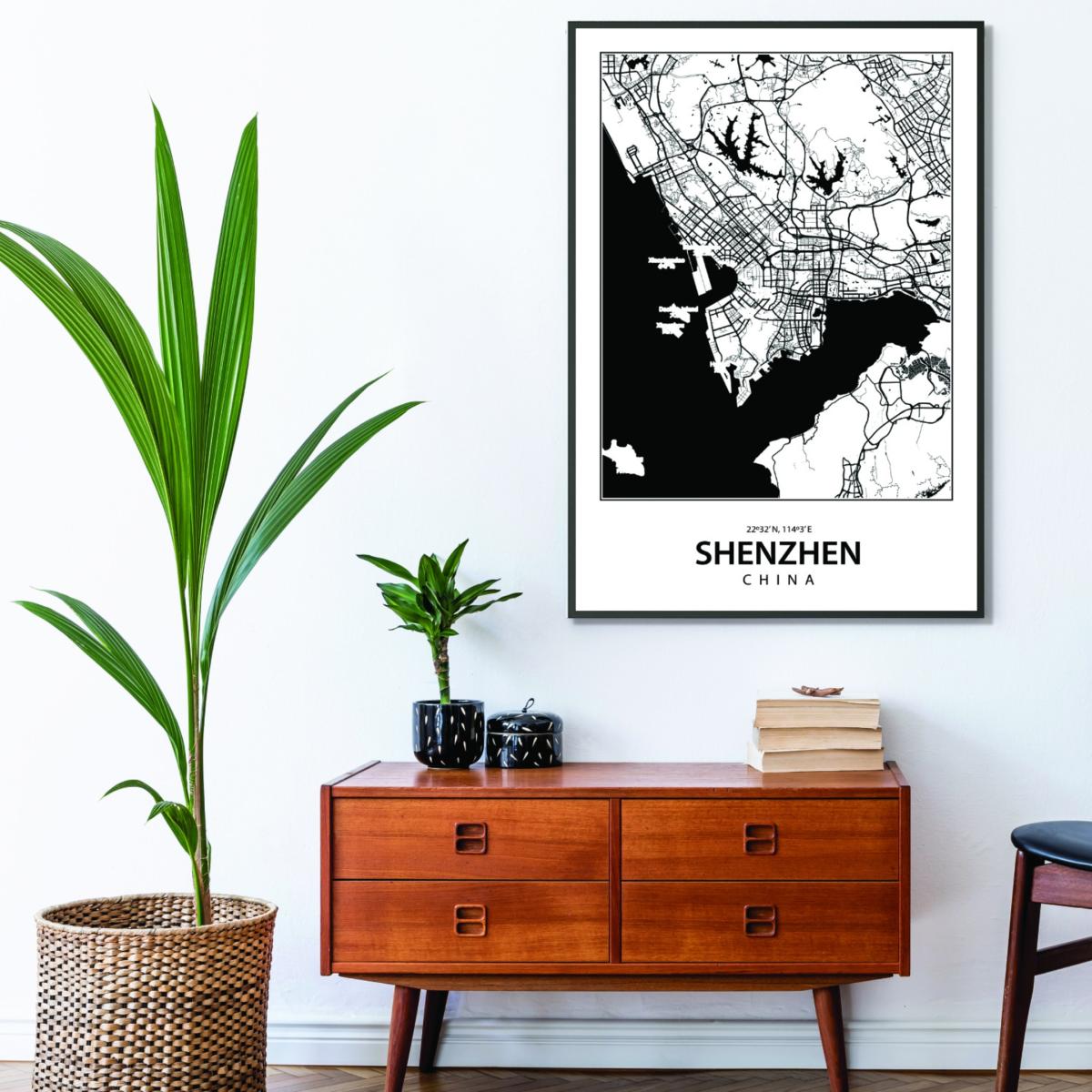 Black Map Of Shenzhen China A1 594 X 841Mm Stanley Print House – image 3