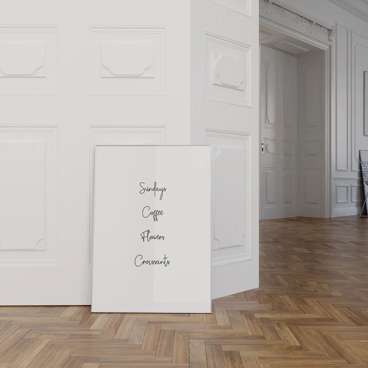 Black / White Sunday, Coffee, Flowers, Croissants Handwritten Print A2 420 X 594Mm Emily M Art & Design – image 3