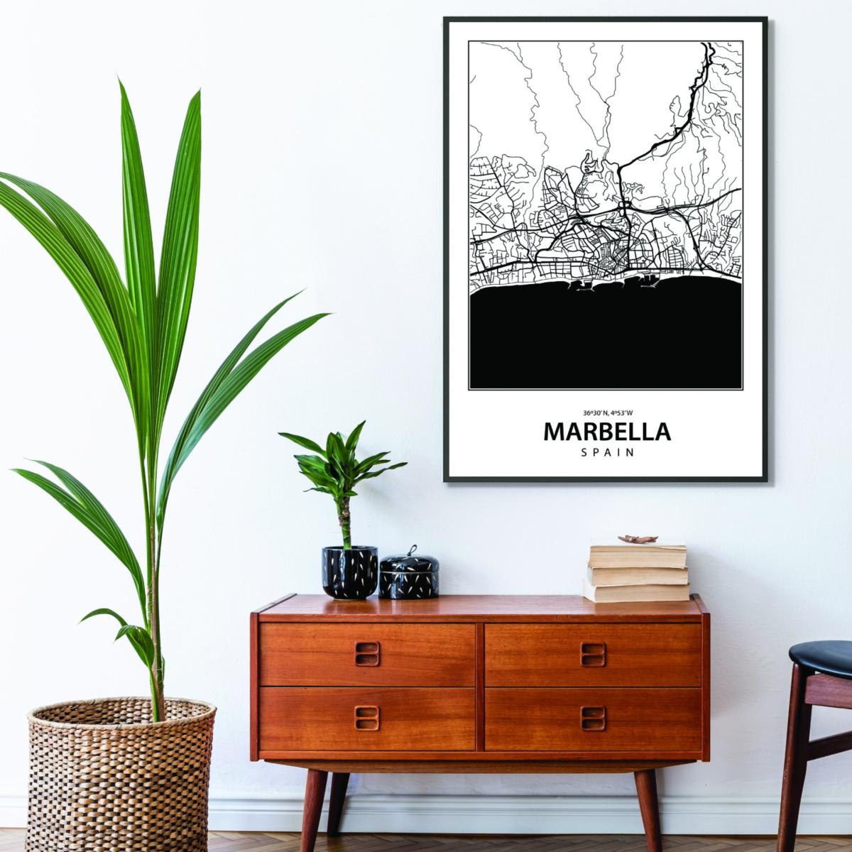 Black Map Of Marbella Spain A2 420 X 594Mm Stanley Print House – image 3