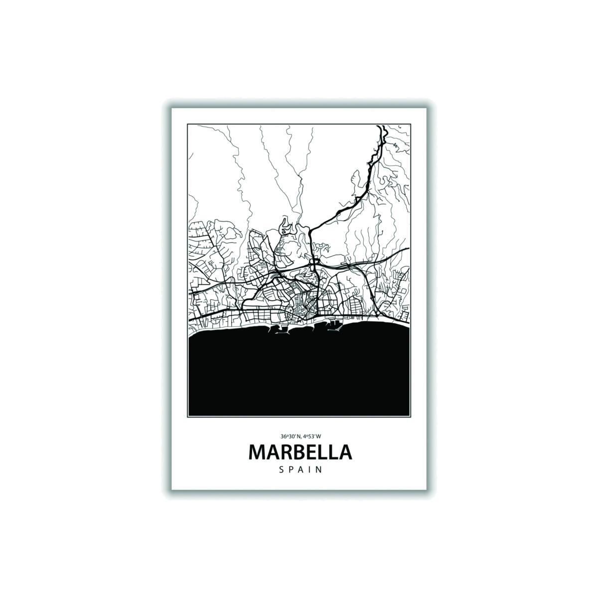 Black Map Of Marbella Spain A2 420 X 594Mm Stanley Print House – image 1
