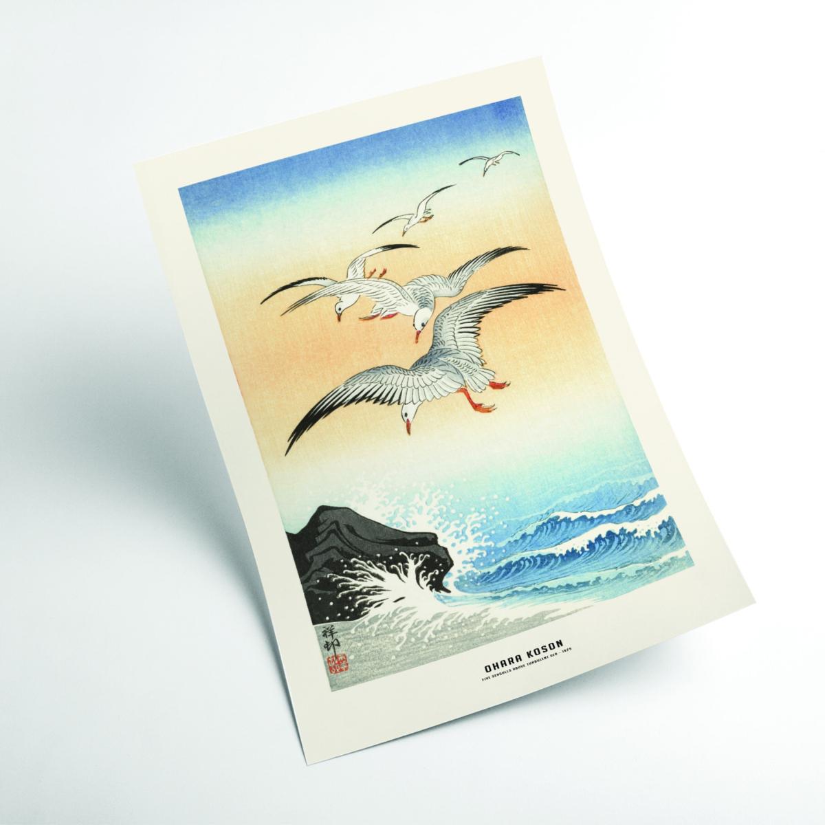 Ohara Koson - Five Seagulls Above Turbulent Sea A3 297 X 420Mm Stanley Print House – image 2