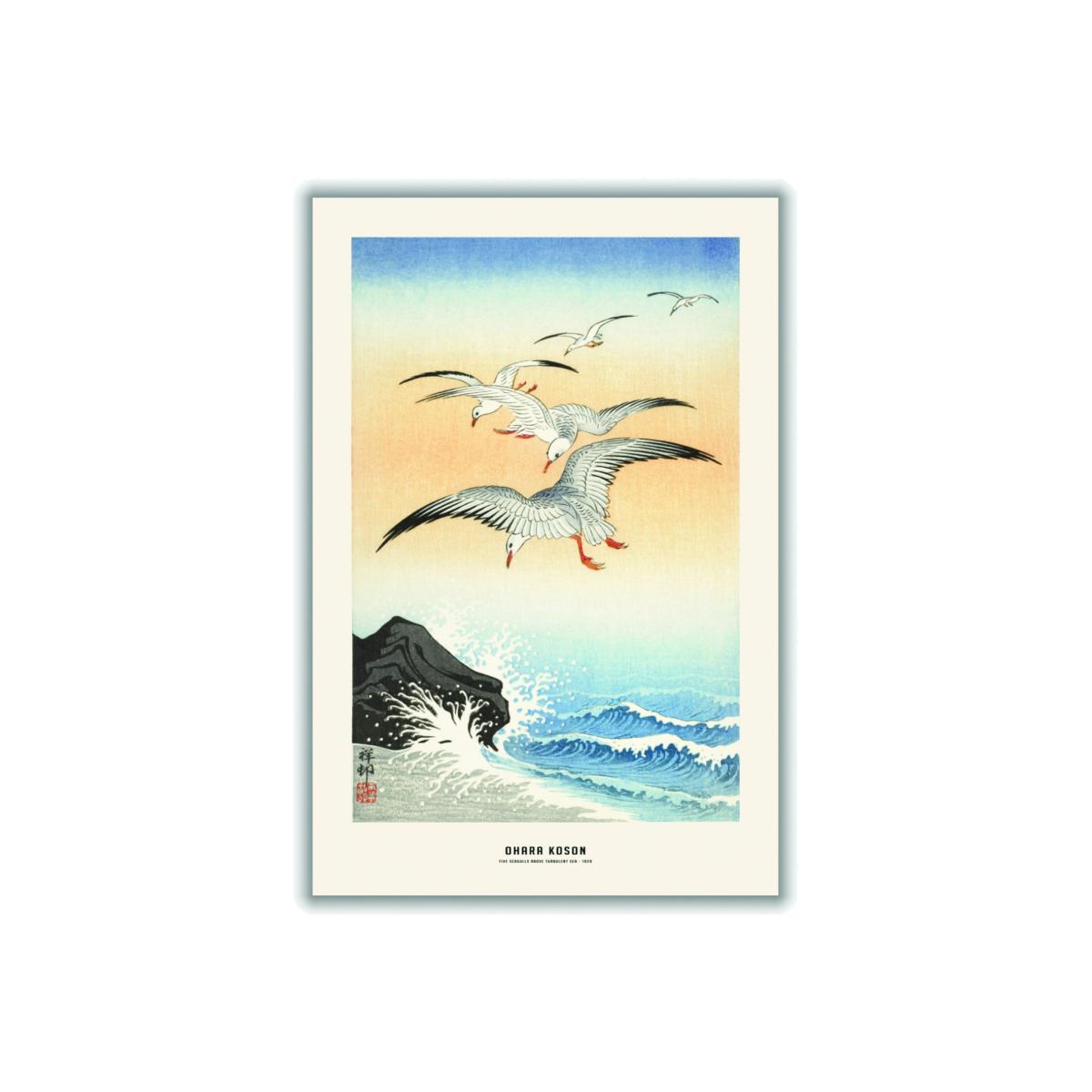 Ohara Koson - Five Seagulls Above Turbulent Sea A3 297 X 420Mm Stanley Print House – image 1