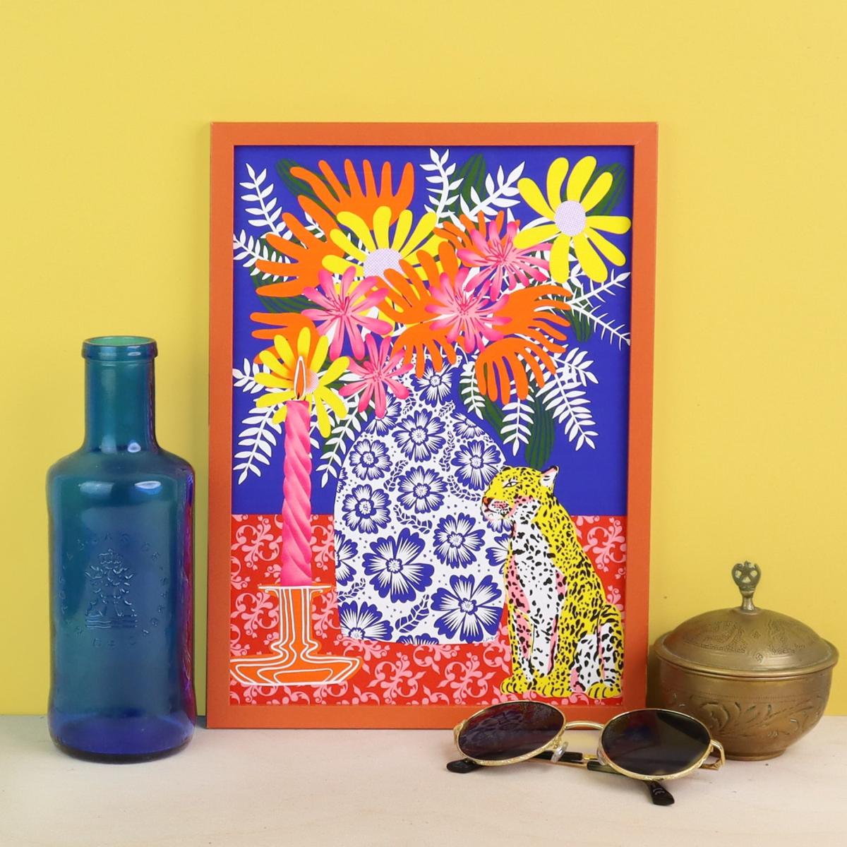 Flowers & Leopard Still Life A3 Art Print The Neighbourhood Threat – image 2