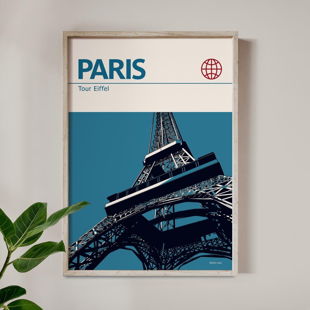 Paris Eiffel Tower Modernist Architectural Travel Poster A1 594 X 841Mm Reign & Hail – image 2