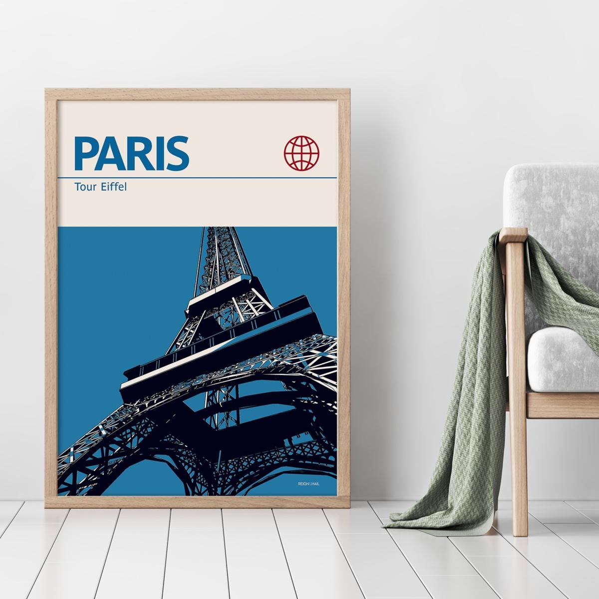 Paris Eiffel Tower Modernist Architectural Travel Poster A1 594 X 841Mm Reign & Hail – image 3