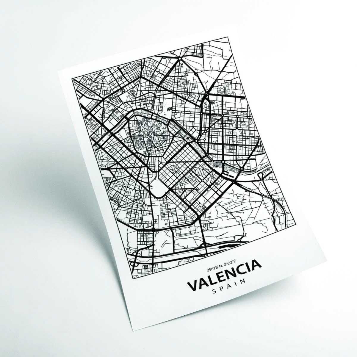 Black Map Of Valencia Spain A3 297 X 420Mm Stanley Print House – image 2
