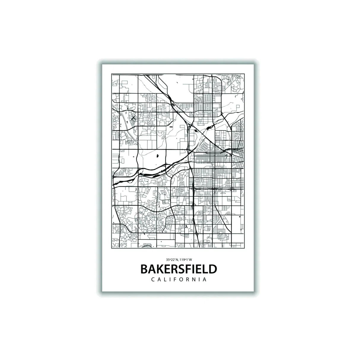 Black Map Of Bakersfield A4 210 X 297Mm Stanley Print House – image 1