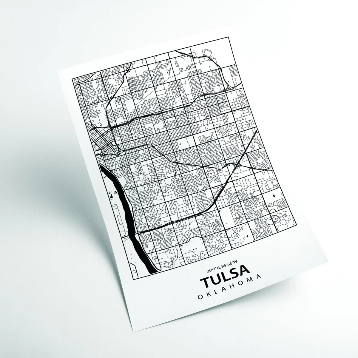 Black Map Of Tulsa A4 210 X 297Mm Stanley Print House – image 2