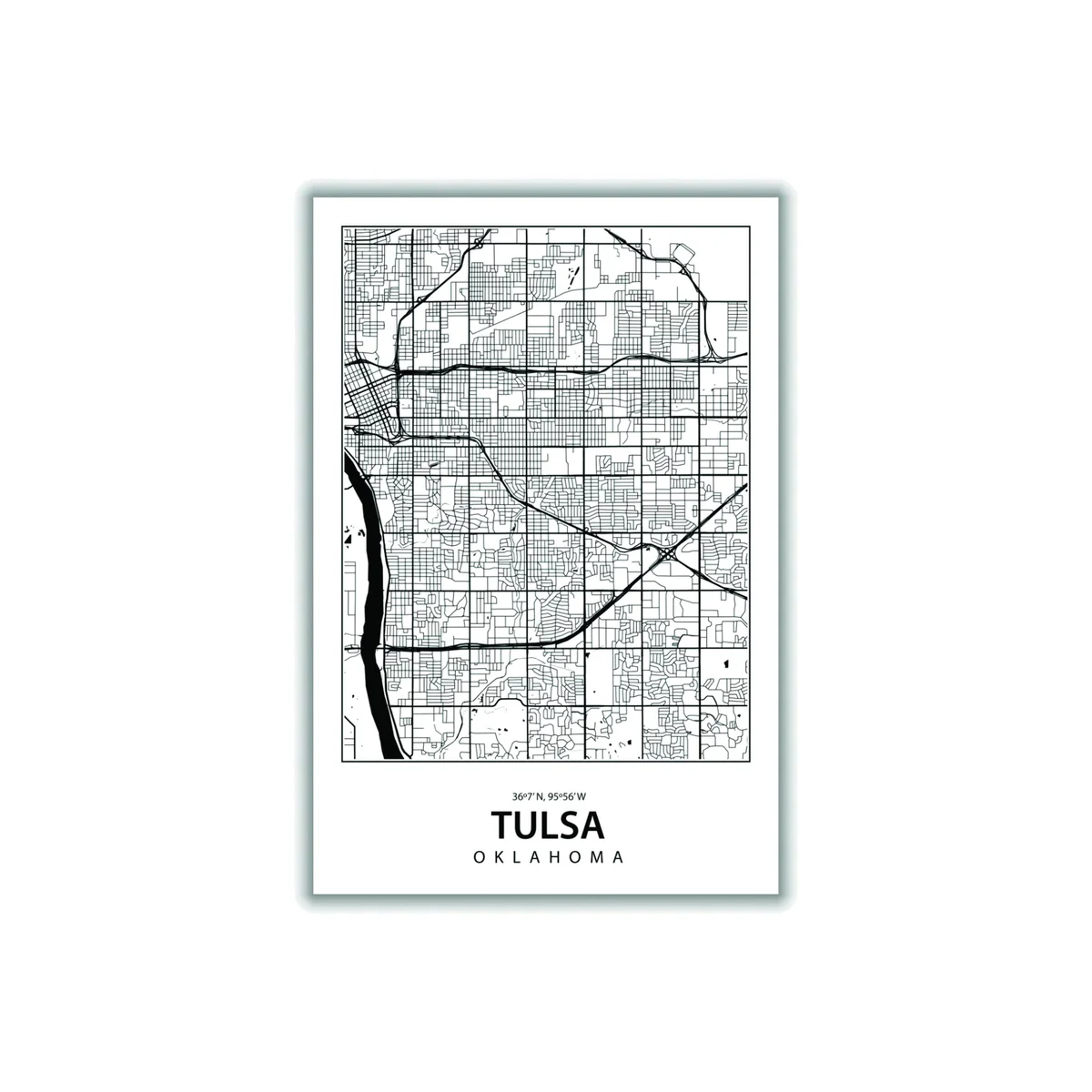 Black Map Of Tulsa A4 210 X 297Mm Stanley Print House – image 1