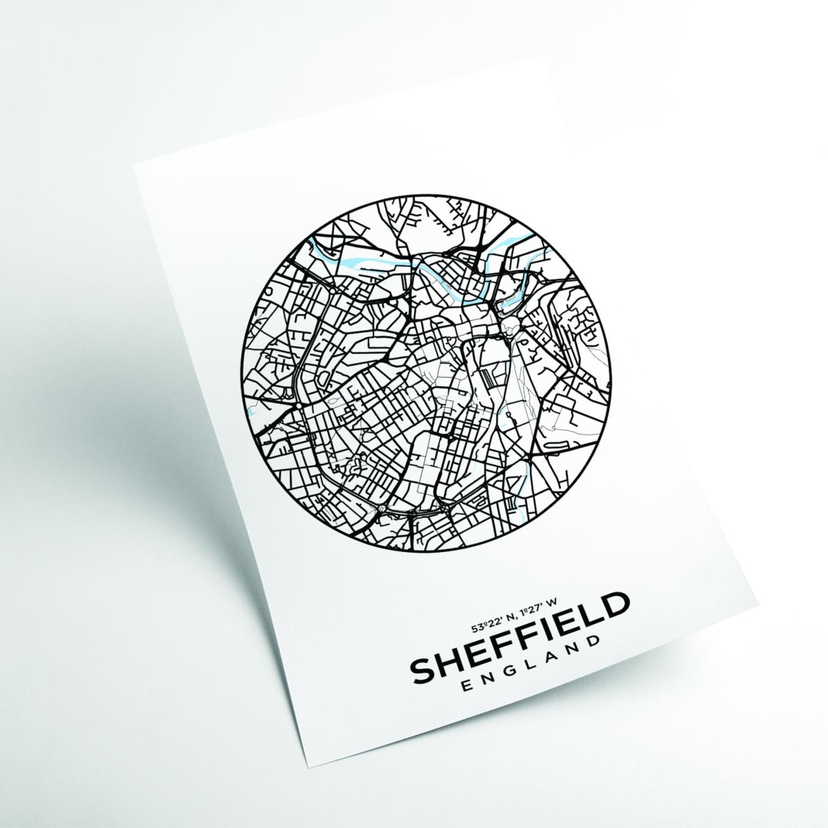 Black Map Of Sheffield A1 594 X 841Mm Stanley Print House – image 2