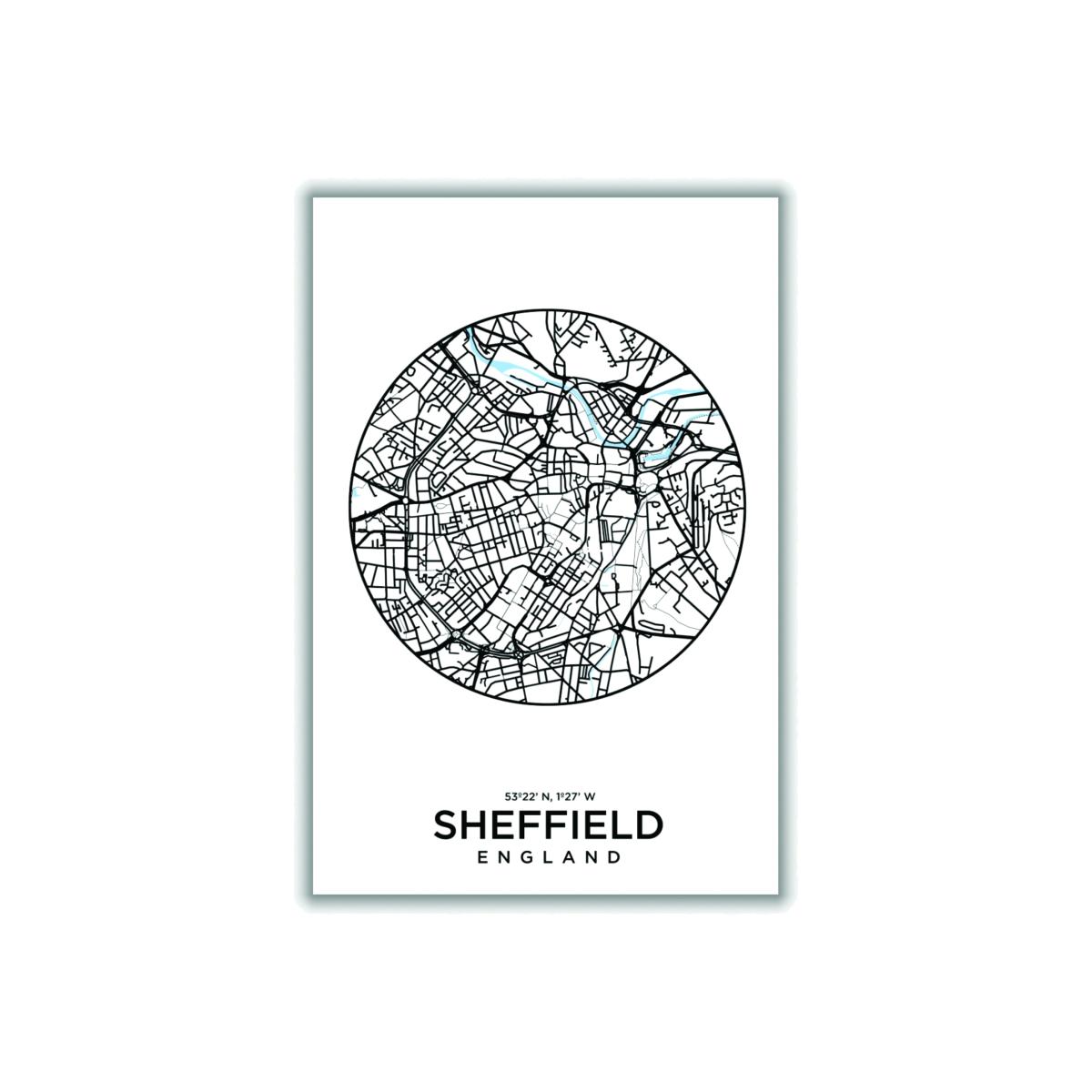 Black Map Of Sheffield A1 594 X 841Mm Stanley Print House – image 1