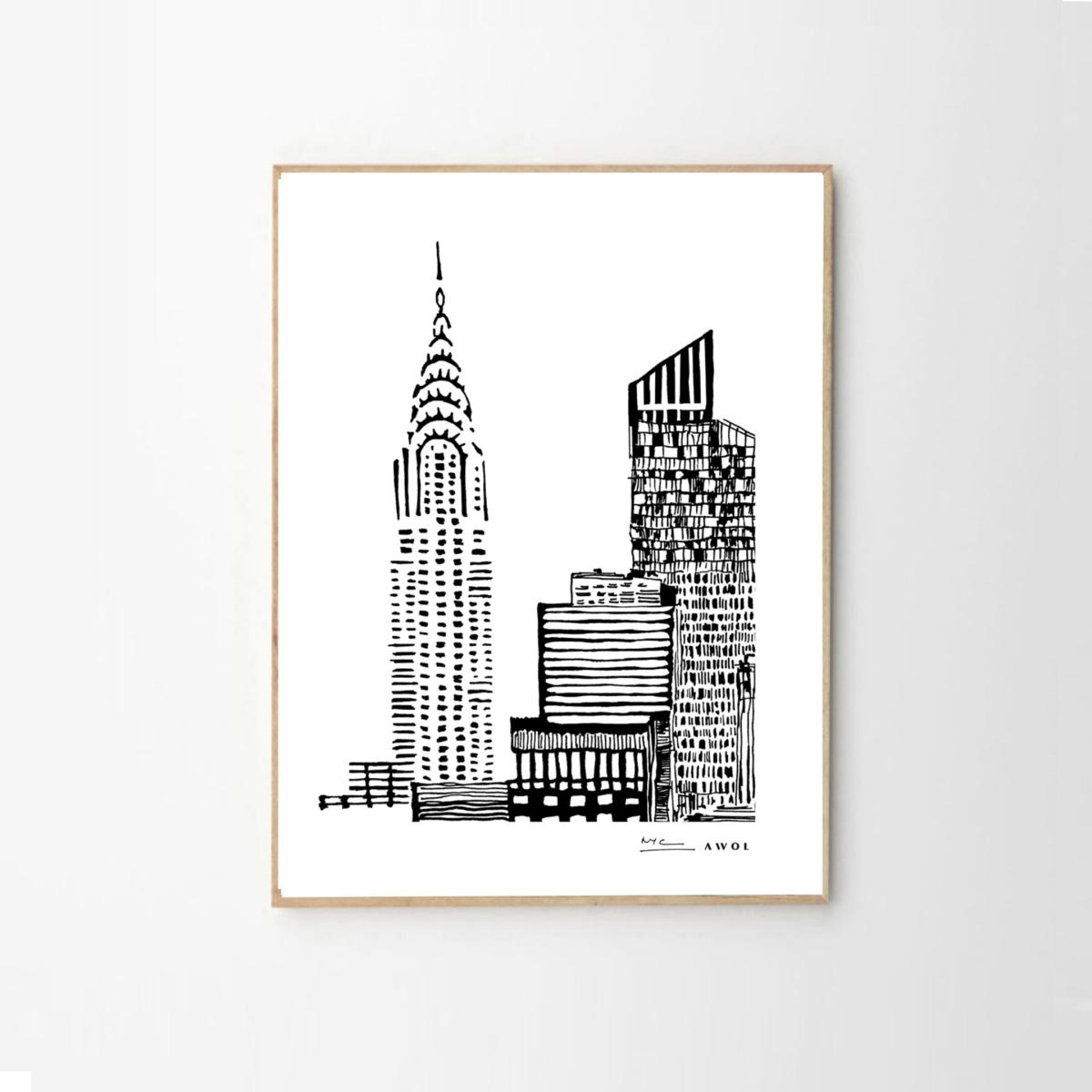 Black / White New York Cityscape Art Print: Manhattan Skyline Illustration A3 297 X 420Mm Awol – image 2
