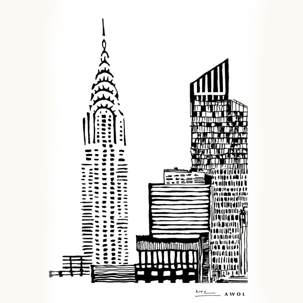 Black / White New York Cityscape Art Print: Manhattan Skyline Illustration A3 297 X 420Mm Awol – image 3
