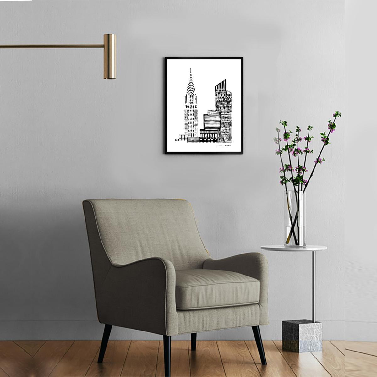 Black / White New York Cityscape Art Print: Manhattan Skyline Illustration A3 297 X 420Mm Awol – image 5