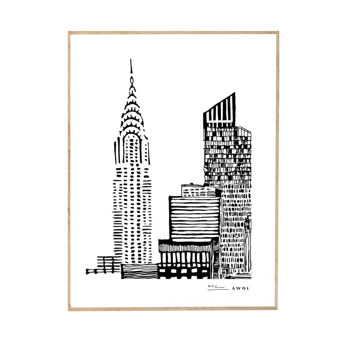 Black / White New York Cityscape Art Print: Manhattan Skyline Illustration A3 297 X 420Mm Awol – image 10