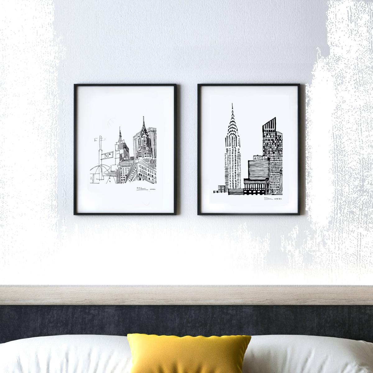 Black / White New York Cityscape Art Print: Manhattan Skyline Illustration A3 297 X 420Mm Awol – image 1