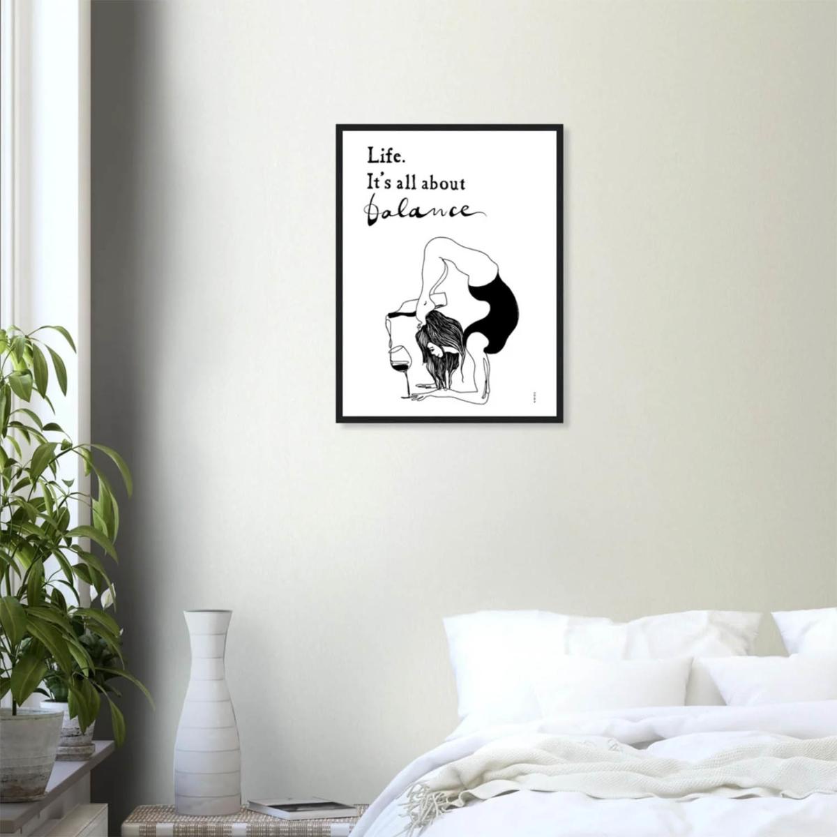 Black Life. It's All About Balance, Drink Wine And Keep Moving: Minimalist Yoga Art Print With Inspirational Quote | A3 | 297 X 420Mm | Awol – image 4