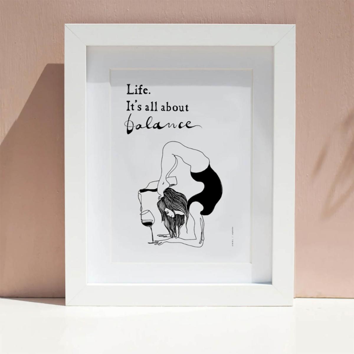 Black Life. It's All About Balance, Drink Wine And Keep Moving: Minimalist Yoga Art Print With Inspirational Quote | A3 | 297 X 420Mm | Awol – image 6