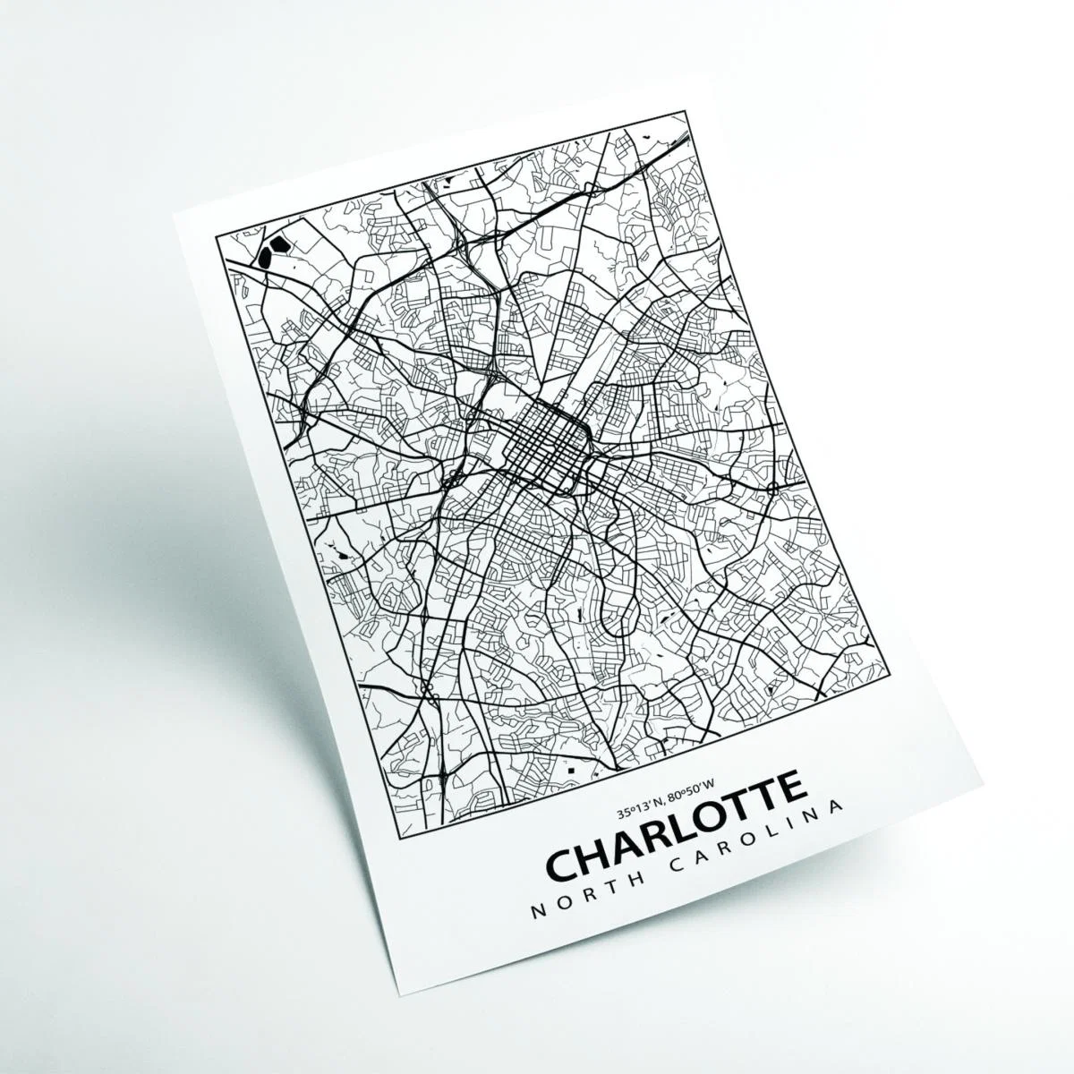 Black Map Of Charlotte North Carolina Extra Small Stanley Print House – image 2