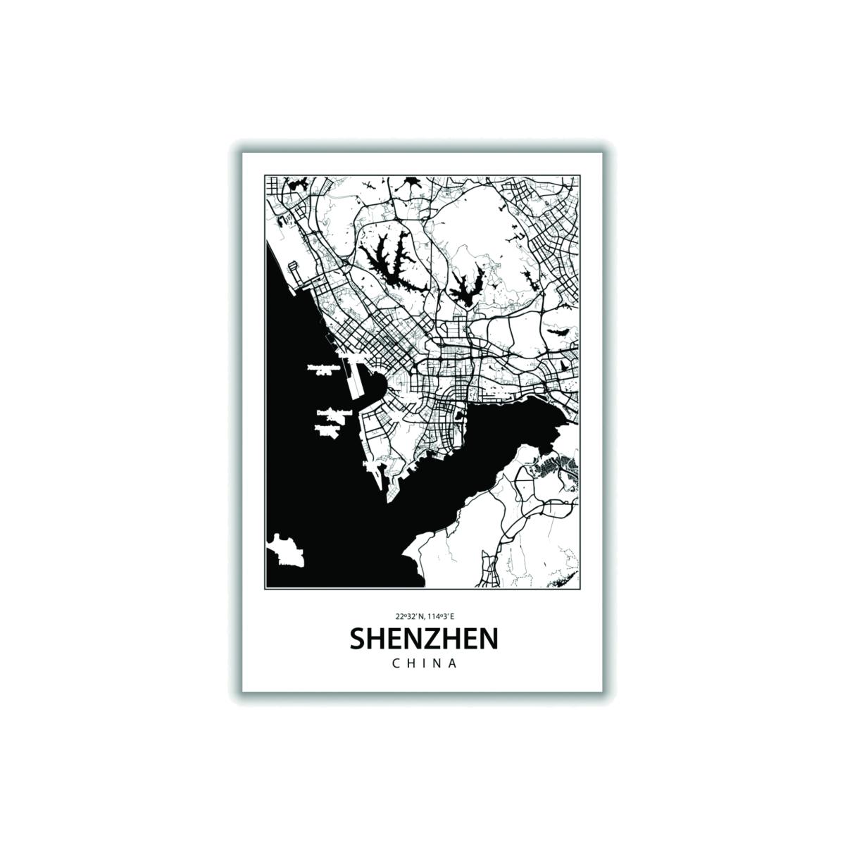 Black Map Of Shenzhen China A3 297 X 420Mm Stanley Print House – image 1
