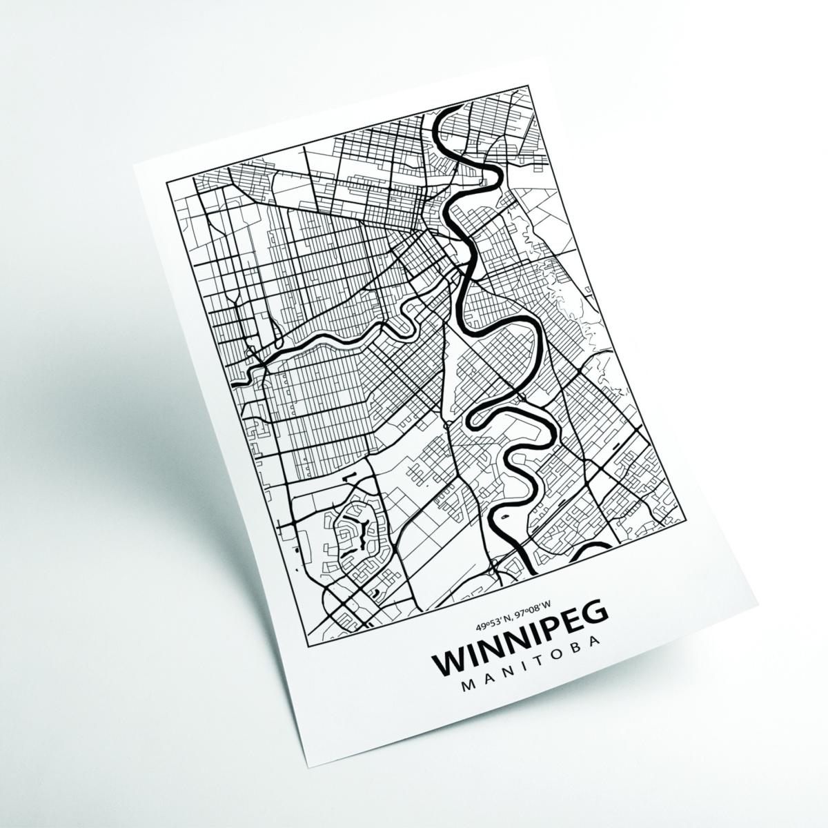 Black Map Of Winnipeg Canada Large Stanley Print House – image 2