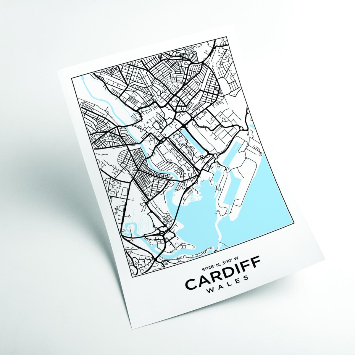 Blue Map Of Cardiff Wales A4 210 X 297Mm Stanley Print House – image 2