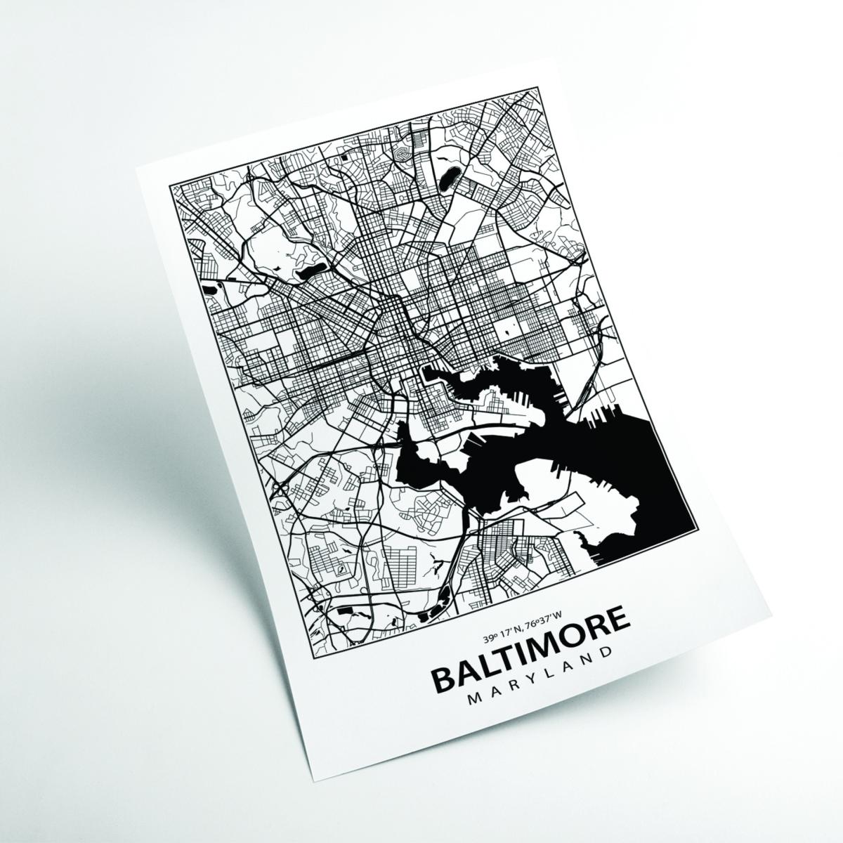 Black Map Of Baltimore Maryland A1 594 X 841Mm Stanley Print House – image 2