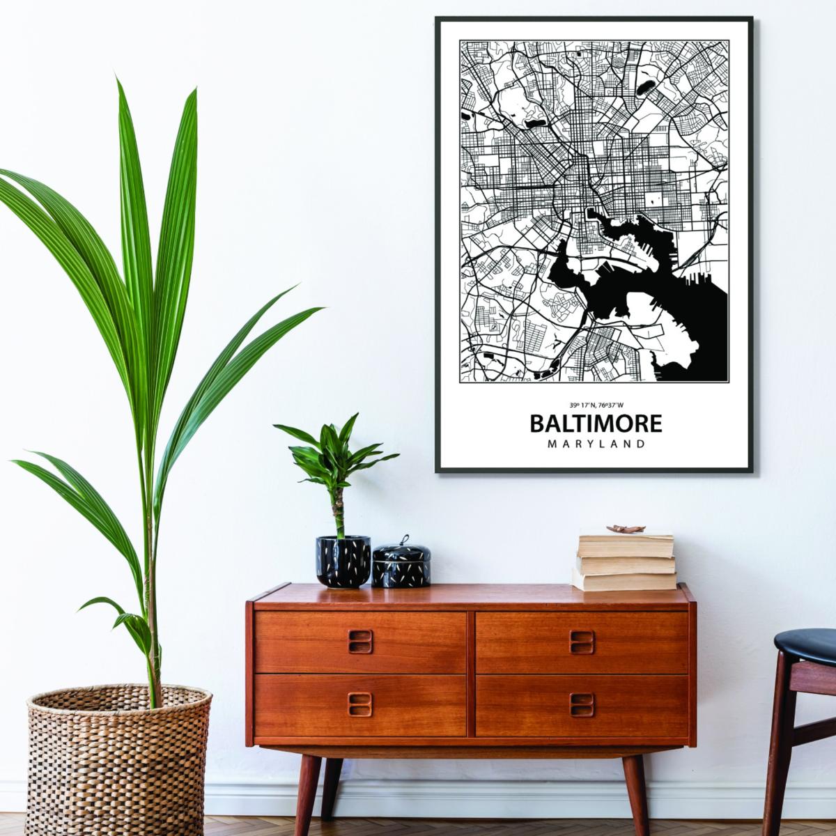 Black Map Of Baltimore Maryland A1 594 X 841Mm Stanley Print House – image 3