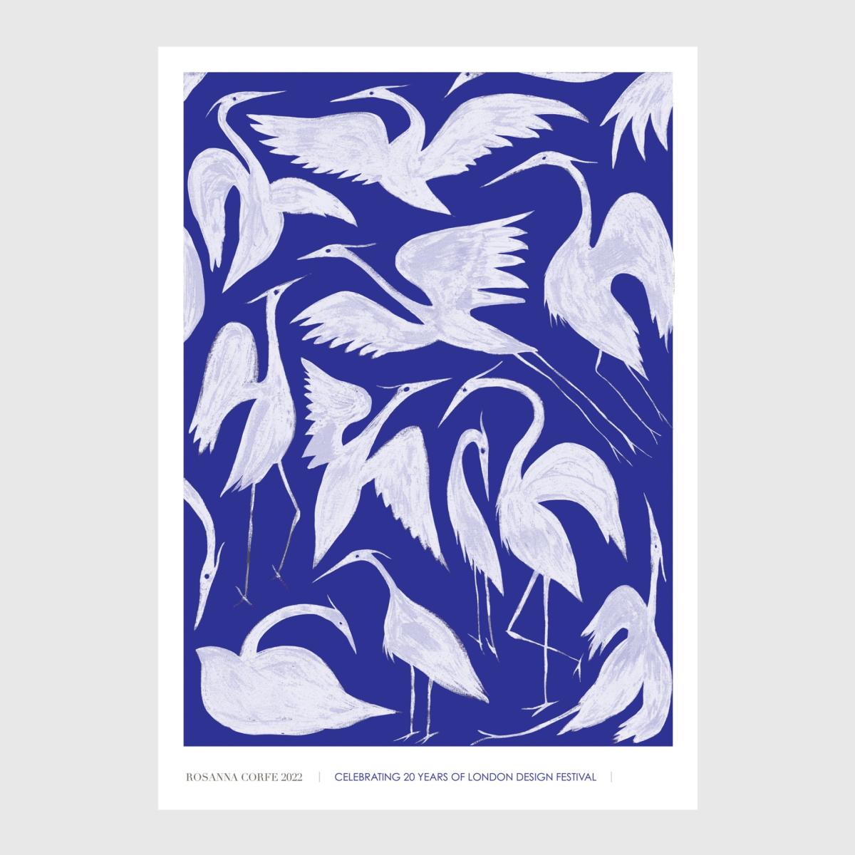 Blue / White A3 Ldf Limited Edition Herons Print - Blue & White One Size Rosanna Corfe – image 2