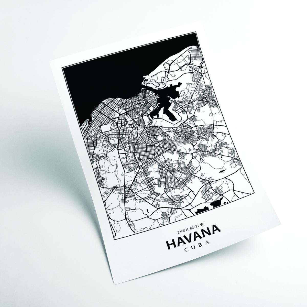 Black Map Of Havana Cuba A2 420 X 594Mm Stanley Print House – image 2