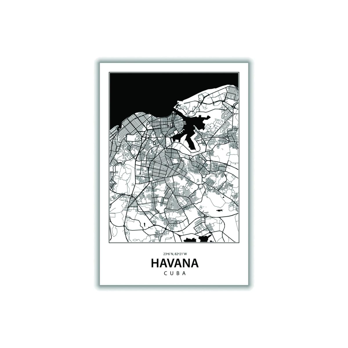 Black Map Of Havana Cuba A2 420 X 594Mm Stanley Print House – image 1