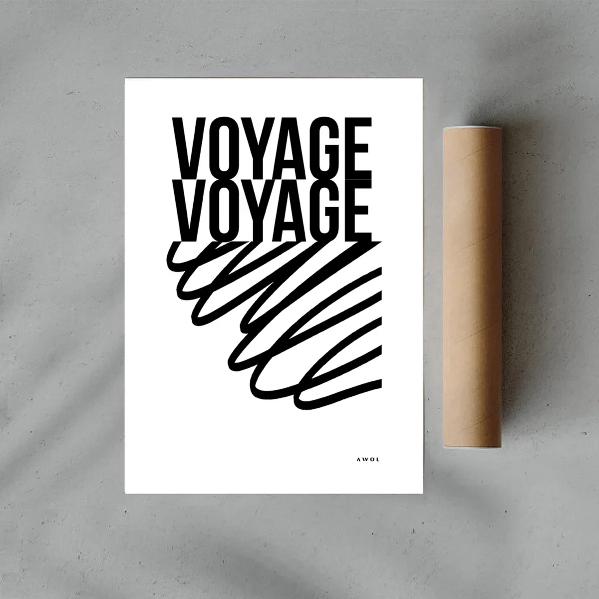 Black / White Voyage Voyage Travel Art Print Black And White Travel Typography Poster With Abstract Line Illustration Awol – image 4