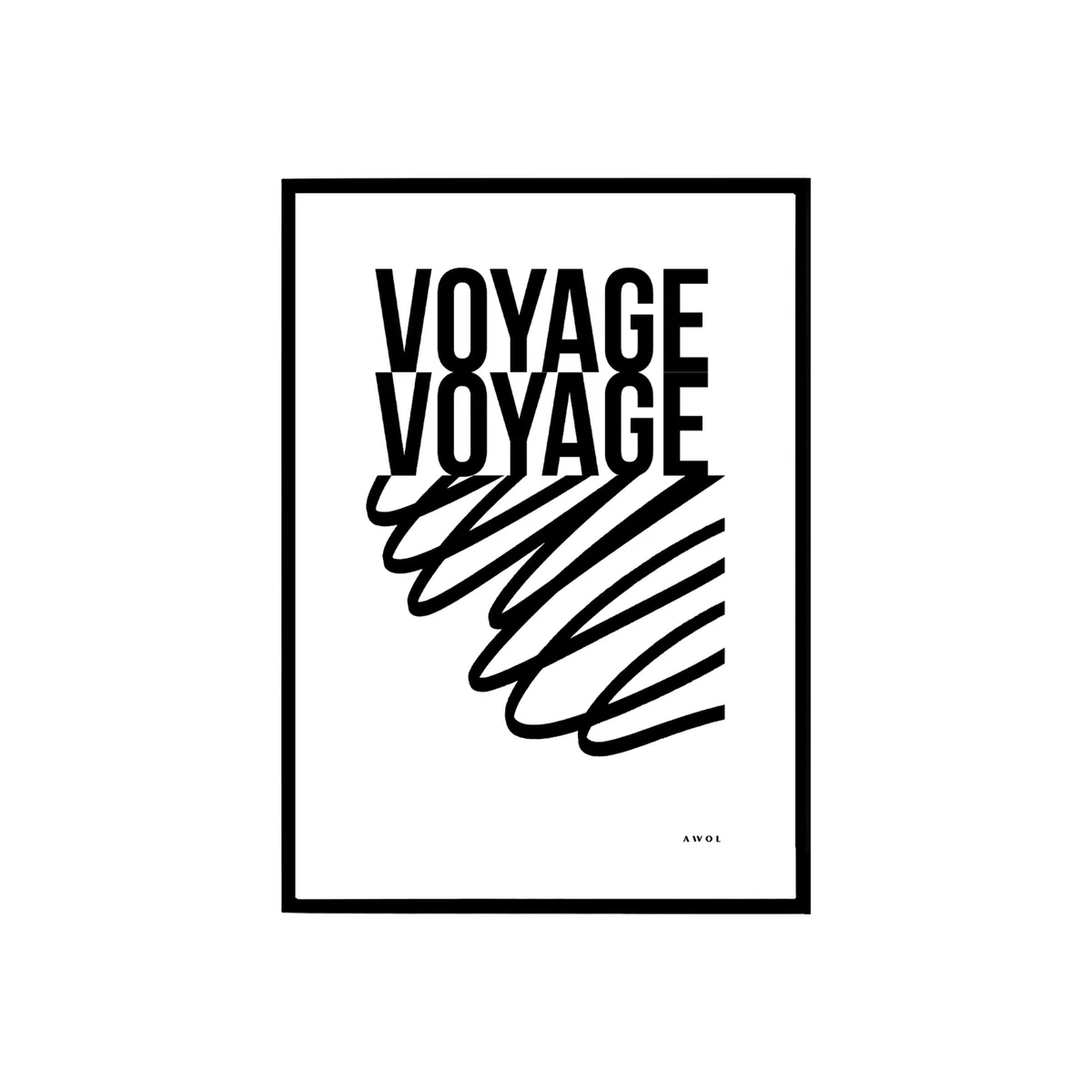 Black / White Voyage Voyage Travel Art Print Black And White Travel Typography Poster With Abstract Line Illustration Awol – image 1