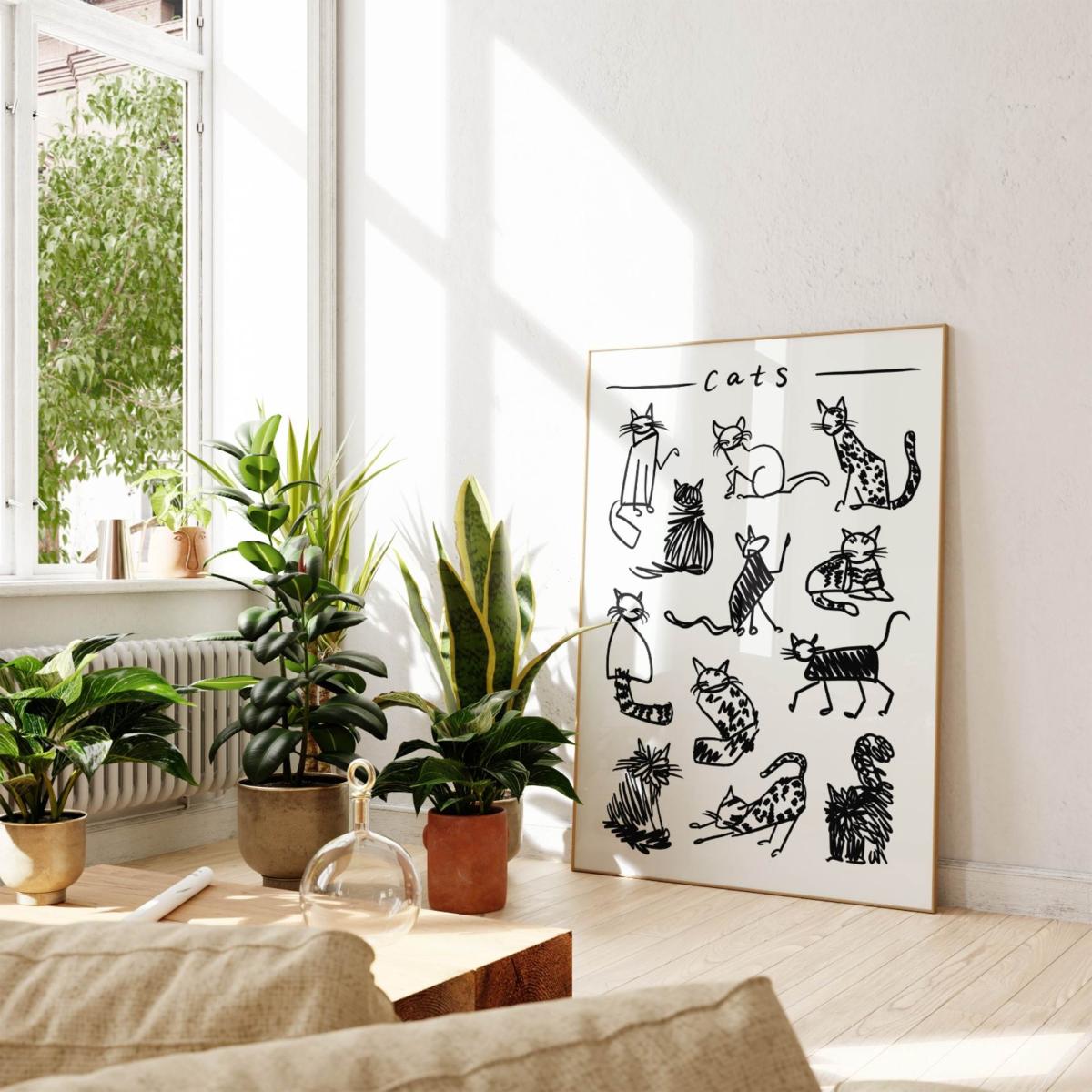 Black / White Cat Black And White Drawing Art Print - A3 | Natalie Cass Art – image 2
