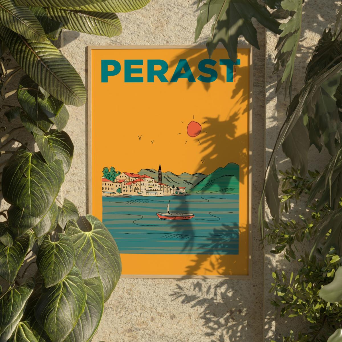 Yellow / Orange Perast Montenegro Summer Escapes Print A3 297 X 420Mm Places & Spaces Art Co. – image 4