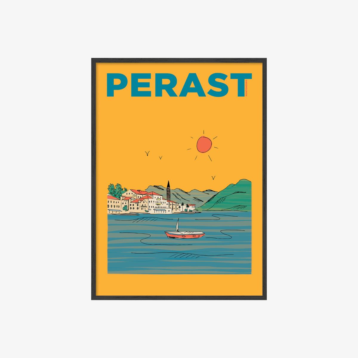 Yellow / Orange Perast Montenegro Summer Escapes Print A3 297 X 420Mm Places & Spaces Art Co. – image 1