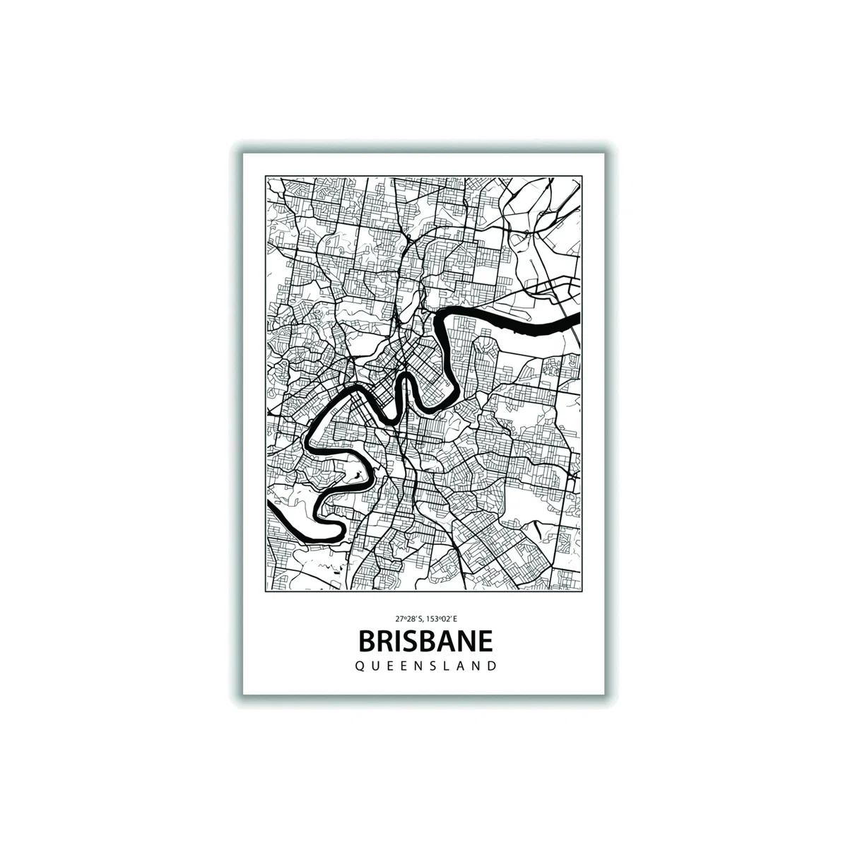 Black Map Of Brisbane A4 210 X 297Mm Stanley Print House – image 1