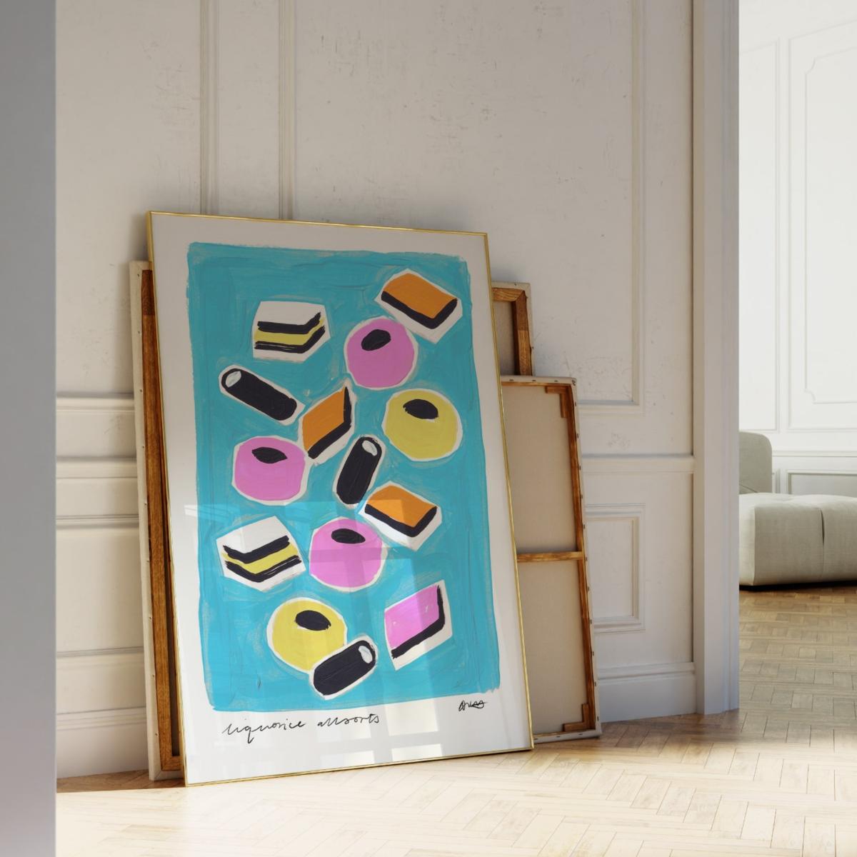 Blue Liquorice Allsorts Hand Painted Art Print - A3 | Natalie Cass Art – image 2